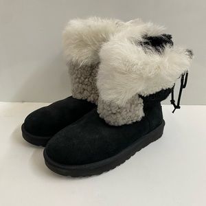 UGG CLASSIC PATCHWORK FLUFF WOMEN SHORT BOOTS SUEDE BLACK